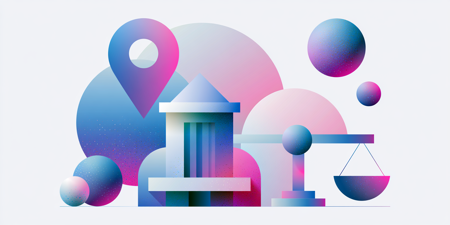 Flat vector illustration representing growing business payroll, a map pin and comparison scale