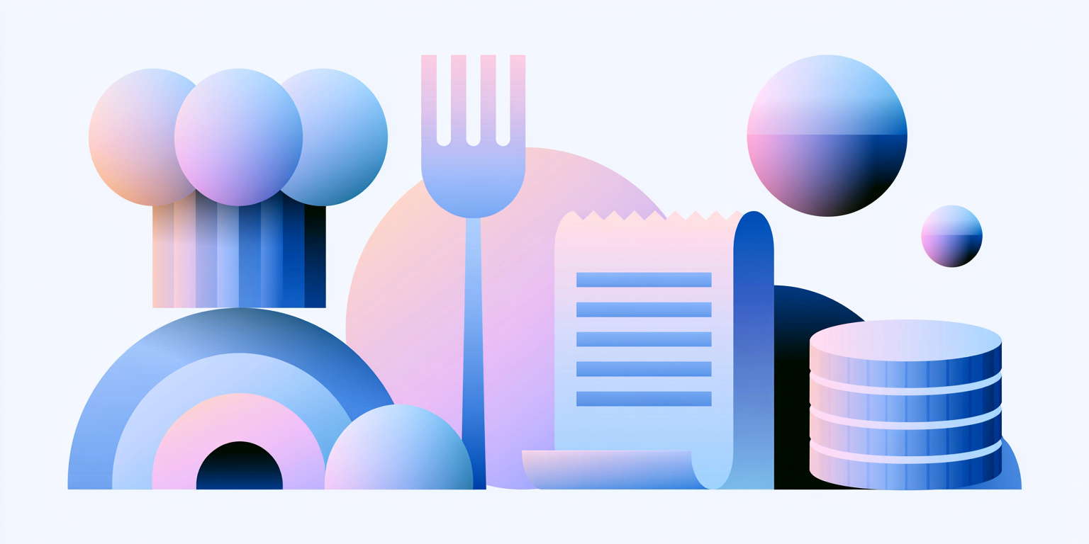 Flat vector illustration representing restaurant payroll, a chef hat and receipt