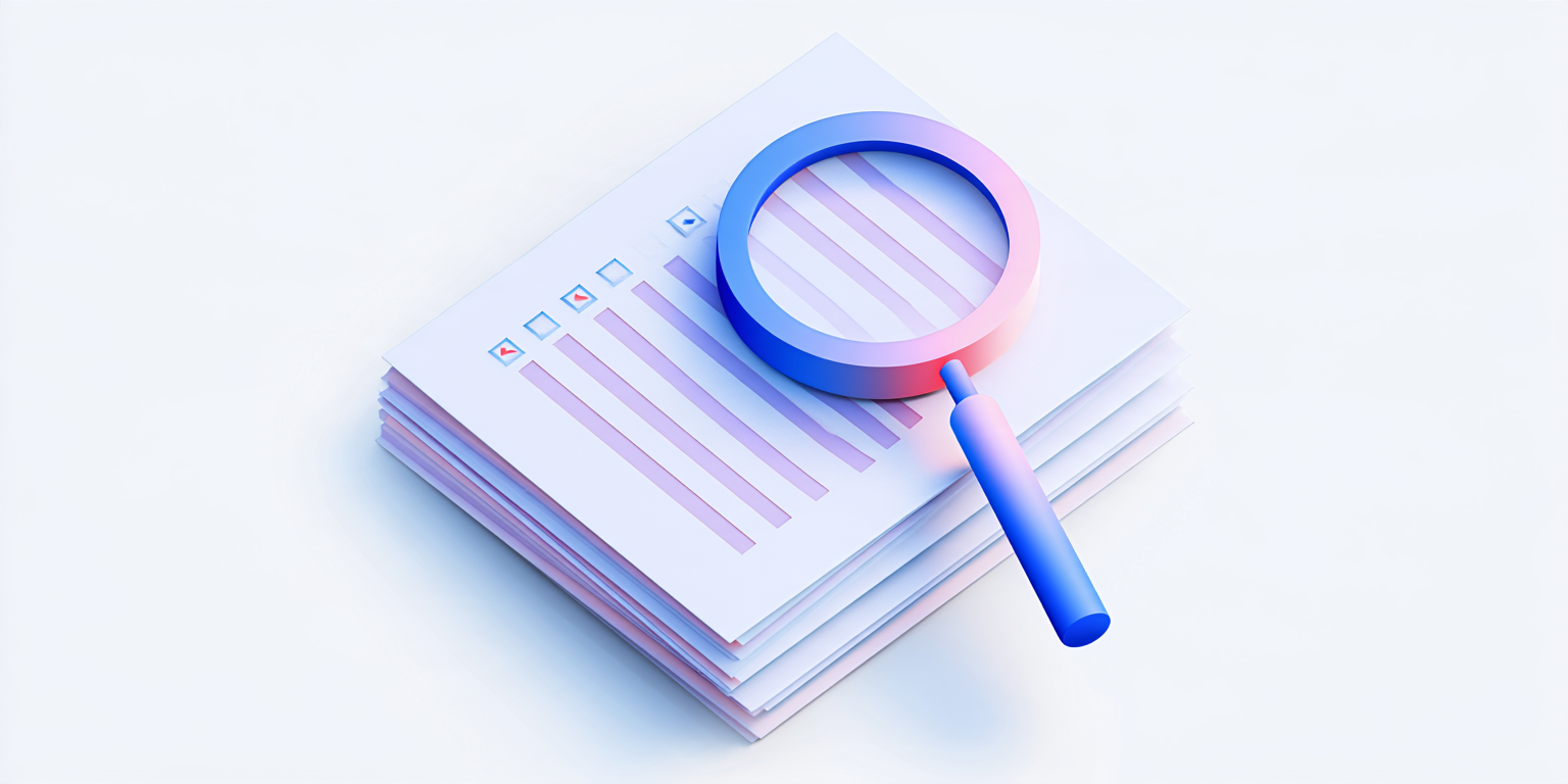 Flat illustration of employment I-9 forms with a magnifying glass over an incomplete row