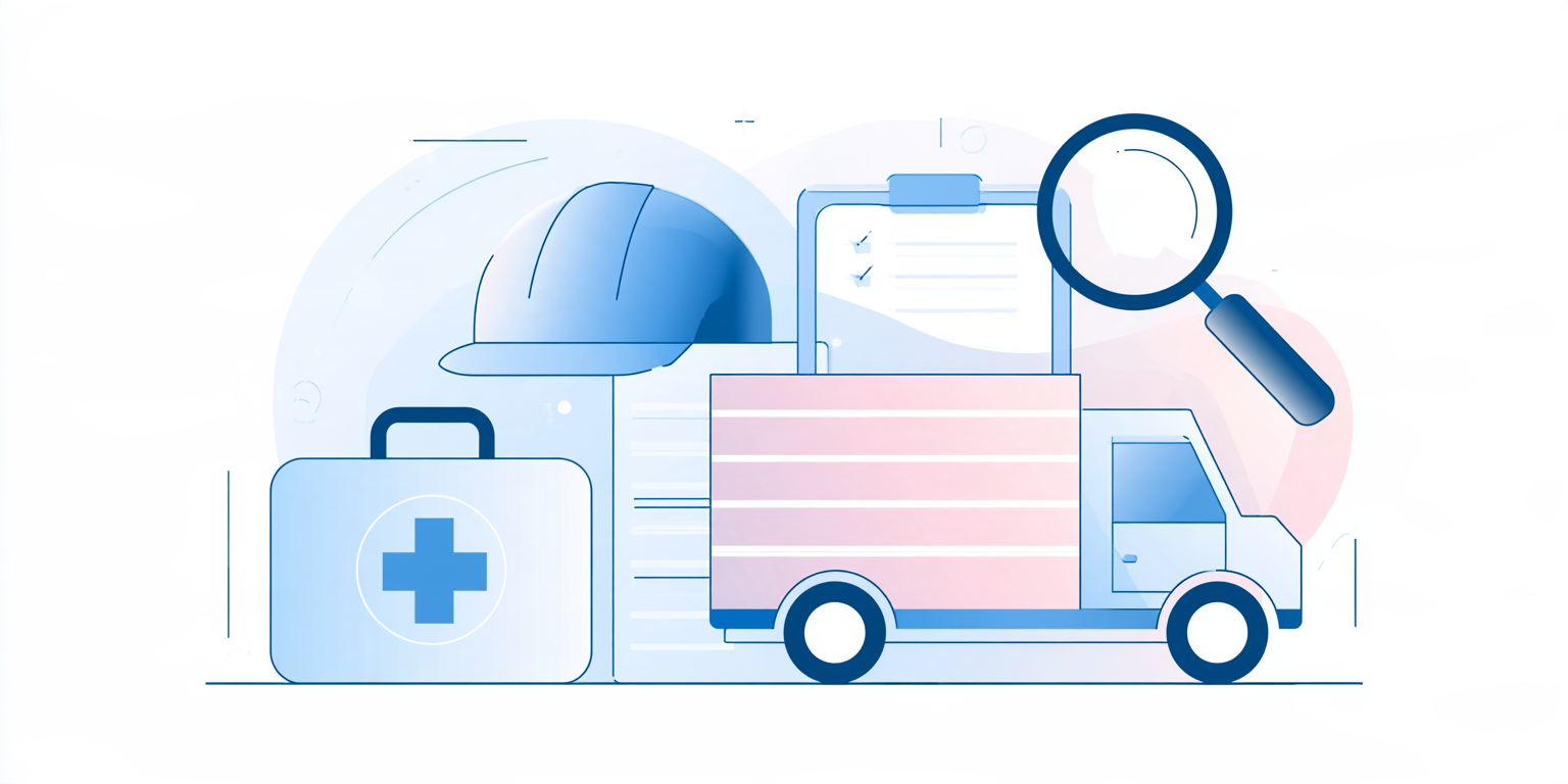 Illustration of a medical bag, hard hat, and delivery truck with a checklist representing GMS alternatives