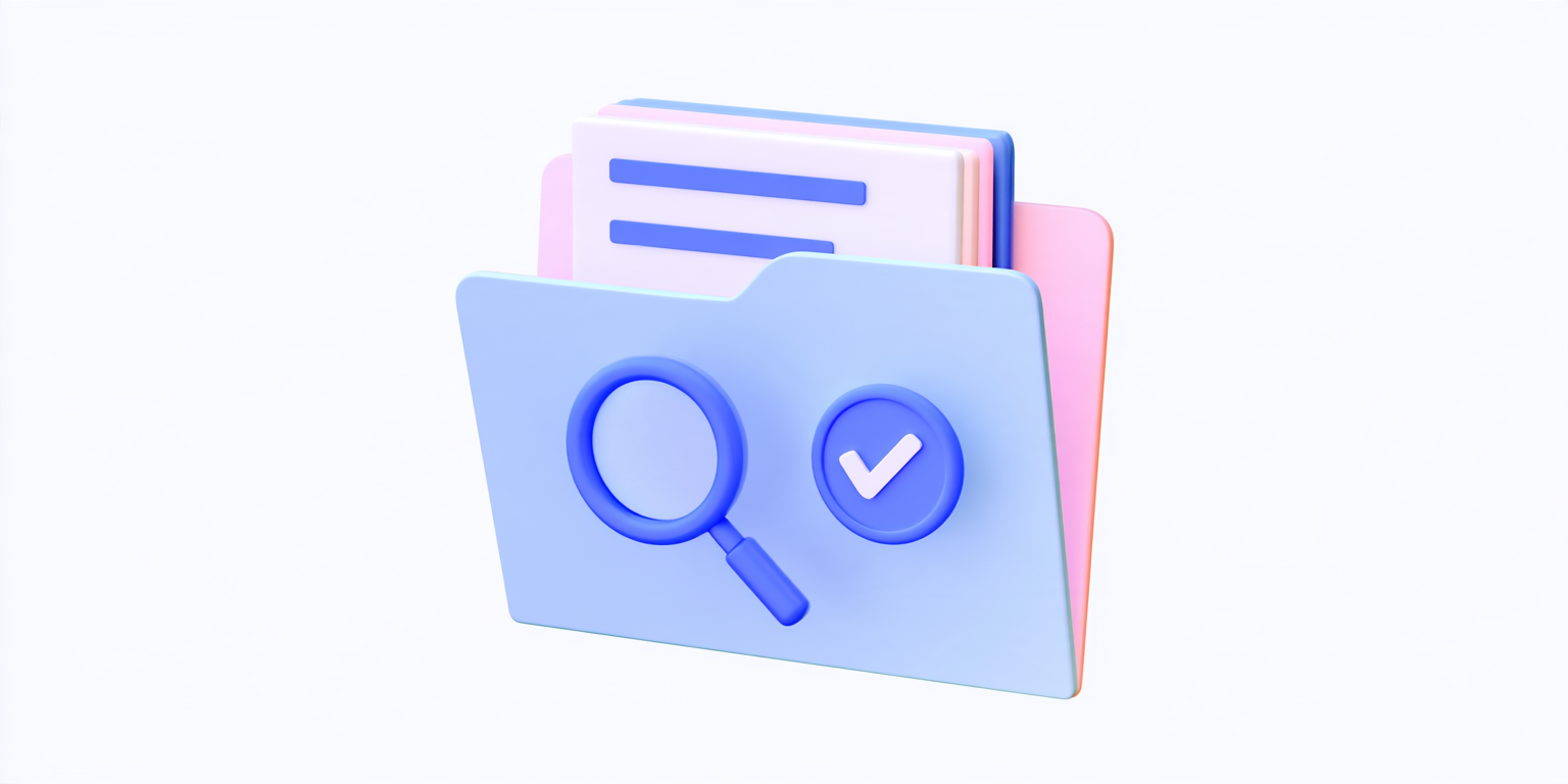 Illustration of a document folder with a magnifying glass and checkmark, representing audit-ready onboarding paperwork
