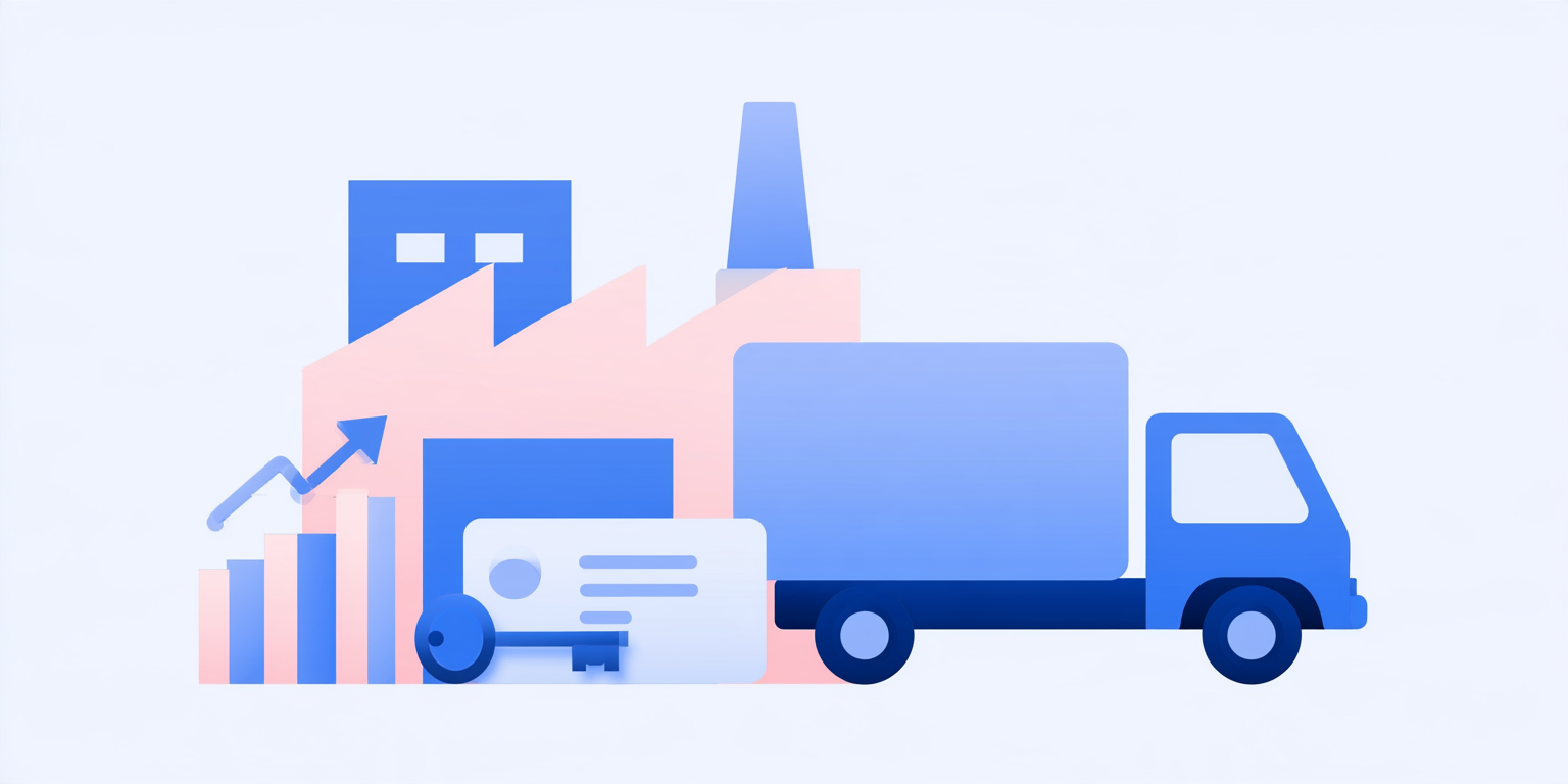 Illustration of a delivery truck beside a factory with a pay envelope and rising bar chart, comparing Netchex and BBSI