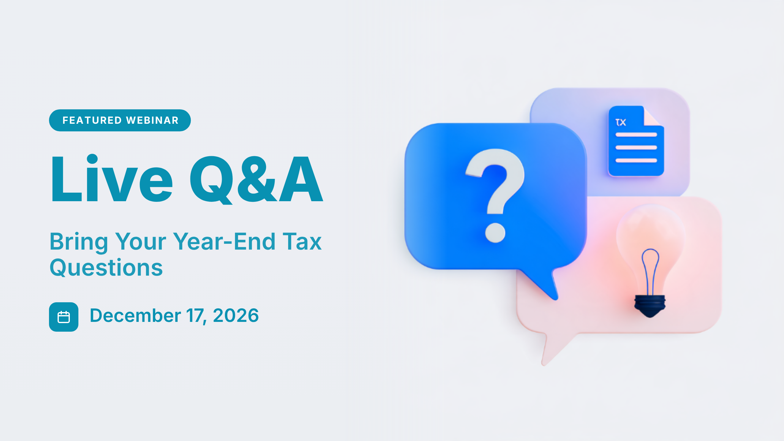 Illustration of overlapping question and answer speech bubbles with a tax form and a lightbulb
