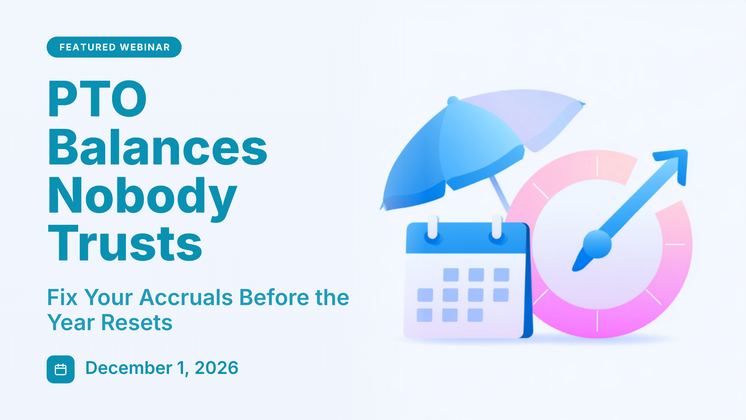 Illustration of a beach umbrella beside a calendar and a balance gauge with a refresh arrow